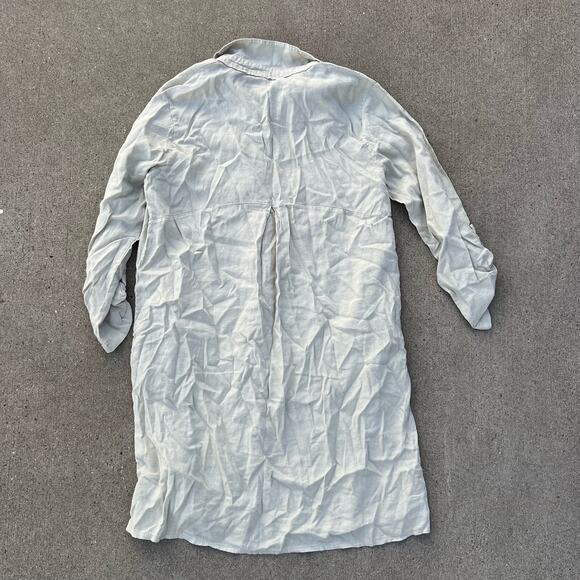 Christina Vergani Made in Italy Beige Linen Tunic Dress Pockets Roll Tab Sleeve - Picture 2 of 6